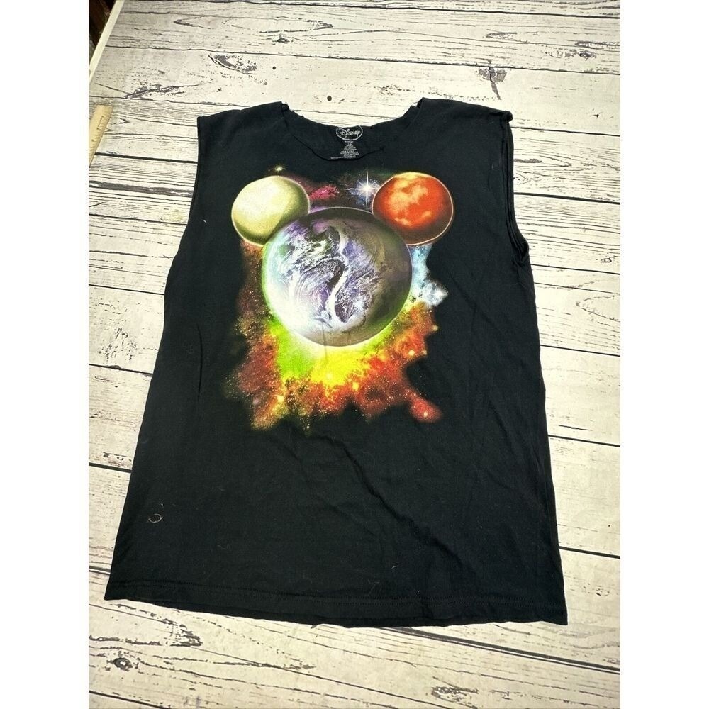 Disney Mickey Mouse Planet Earth Galaxy Sleeveless Tank Top Women's L